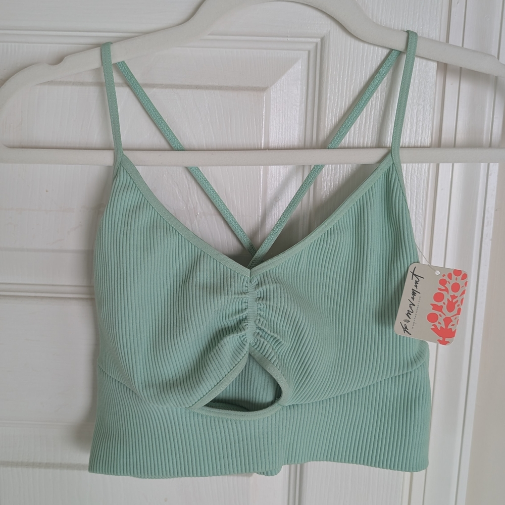 Free People Movement Mint Green Ribbed Crop Top M/L NWT